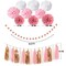 Rose Gold and Pink Birthday Party Decorations Set, Glittery Happy Birthday Banner, Tissue Paper Pom Poms, Circle Dots Garland, and Tassel Garland for Party Decor